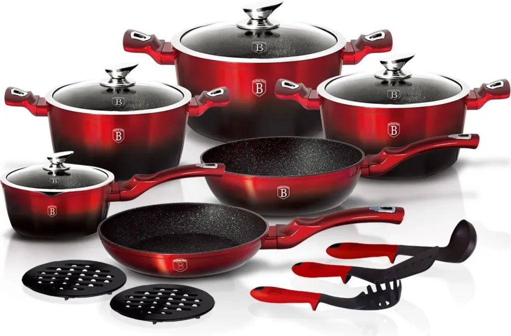 Berlinger Haus Ensemble de Casseroles BH-1632 15 Pièces Noir/Bourgogne