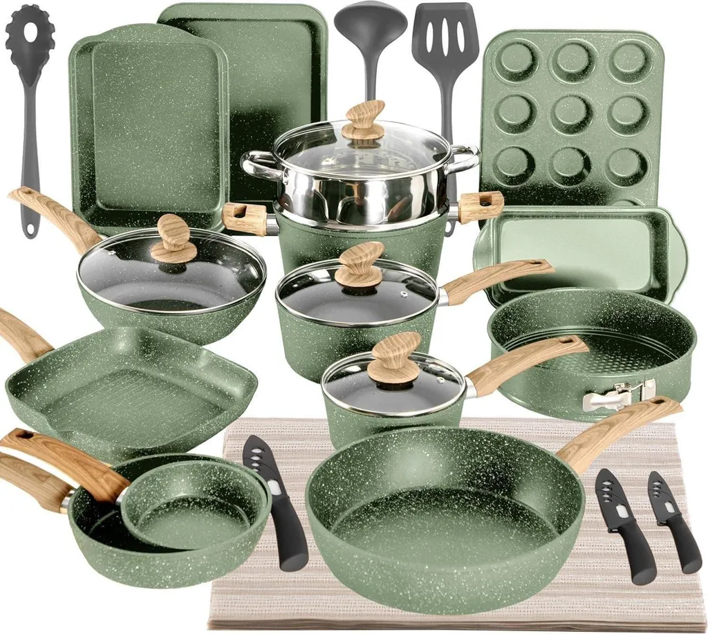 Kitchen Academy Set de 30 ustensiles de cuisine à induction Revêtement granit Vert