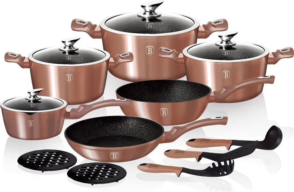 Berlinger Haus batterie de cuisine en or rose, set de 15 pièces en acier inoxydable