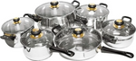 Set de casseroles en acier - 12 pièces - Poêles et casseroles avec couvercle en verre